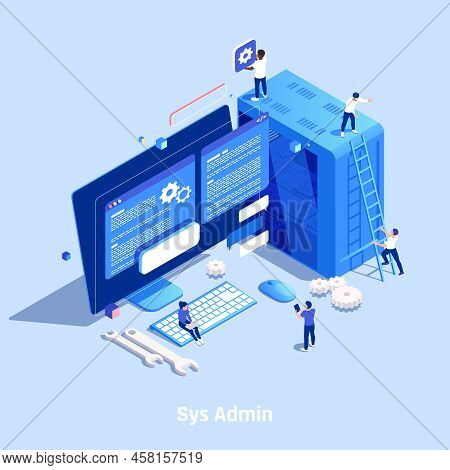 It Professions Isometric Composition With Sys Admin Symbols Vector Illustration
