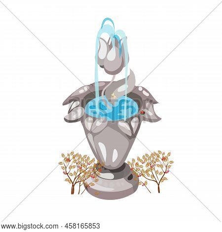 Fountain Cartoon Set. Outdoor Gardening Decorative Symbol Nature Water Fountains Vector Collections