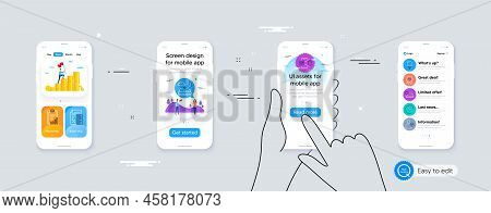 Set Of Time Change, Mattress Guarantee And Ice Cream Line Icons. Phone Ui Interface. Include Checkli