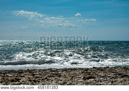 Sea Storm In Torrox Costa, Costa Del Sol, Small Touristic Town Between Malaga And Nerja, Andalusia,