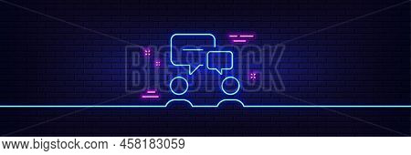 Neon Light Glow Effect. People Chatting Line Icon. Business Seminar Sign. Job Meeting Symbol. 3d Lin