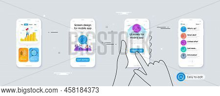 Set Of Coffee Beans, Eco Energy And Fair Trade Line Icons. Phone Ui Interface. Include Vitamin E, Ap