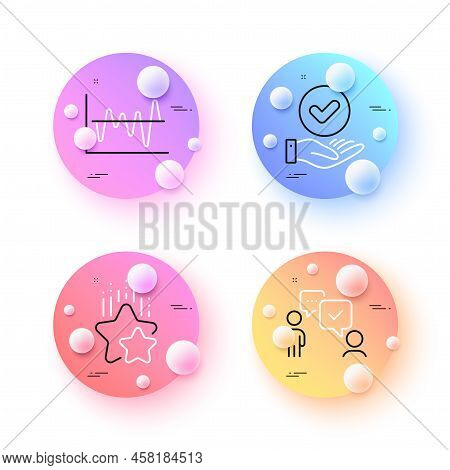 Consulting Business, Ranking Stars And Approved Checkbox Minimal Line Icons. 3d Spheres Or Balls But