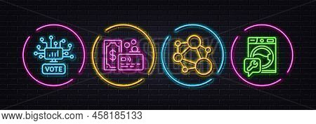 Card, Online Voting And Integrity Minimal Line Icons. Neon Laser 3d Lights. Washing Machine Icons. F
