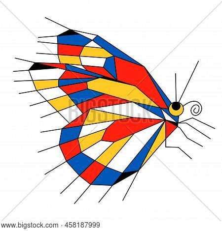 Abstract Colorfull Butterfly Neoplasticism, Bauhaus, Mondrian Style. Red Yellow Blue Colors Simple S