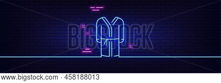 Neon Light Glow Effect. Bathrobe Line Icon. Housecoat Robe Sign. Fabric Dressing Gown Symbol. 3d Lin