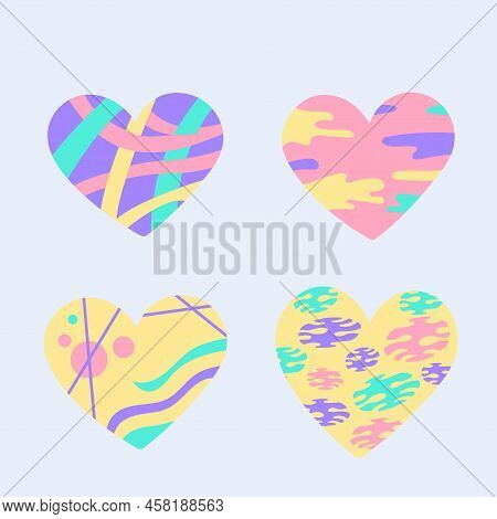 Abstract Heart Sticker Collection. Set With Beautiful  Hearts. Trendy Vector Illustration In Flat St