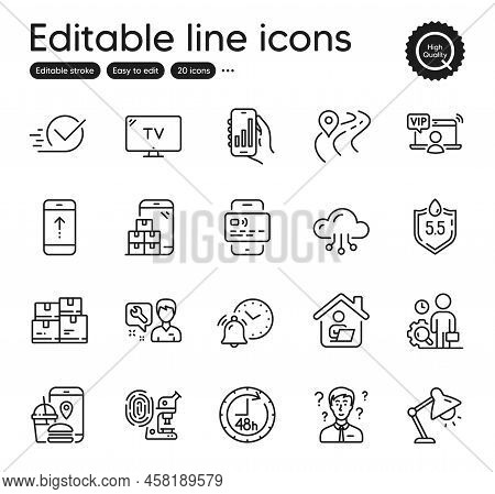 Set Of Technology Outline Icons. Contains Icons As Inspect, Repairman And Work Home Elements. Wholes