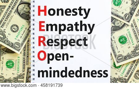 Hero Honesty Empathy Respect Open-mindedness Symbol. Concept Words Hero Honesty Empathy Respect Open