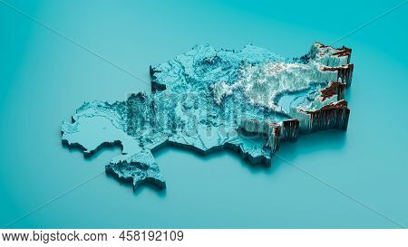 Topographic Kazakhstan Map Hypsometric Elevation Tint Spectral Shaded Relief Map 3d Illustration
