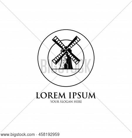 Windmill Logo Design. Abel, Badge And Other Design. Bakery Shop Retro Vector Illustration.