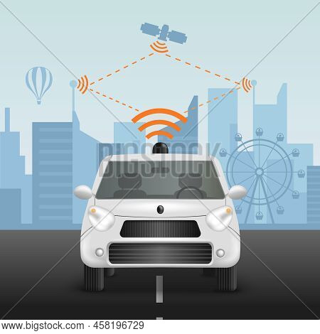 Autonomous Car Realistic Composition With Scheme Of Radio-controlled Automobile Remote Command Opera