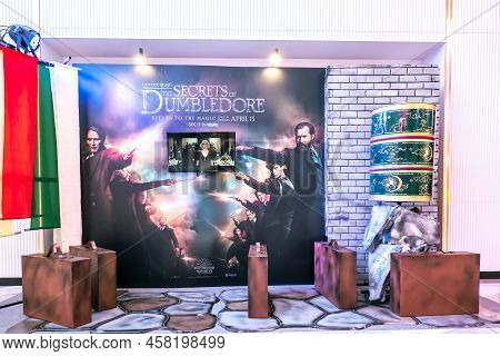 Bangkok, Thailand, 17 April 2022 - A Beautiful Standee Of A Movie Called The Secrets Of Dumbledore, 