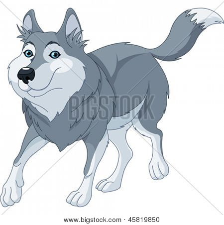 Ilustrace o roztomilé kreslené vlk běží