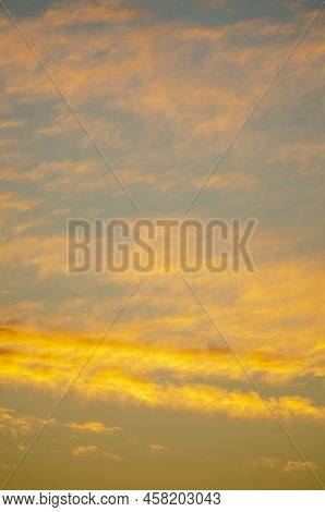 Panoranic Sunrise Sky With Colorful High Clouds