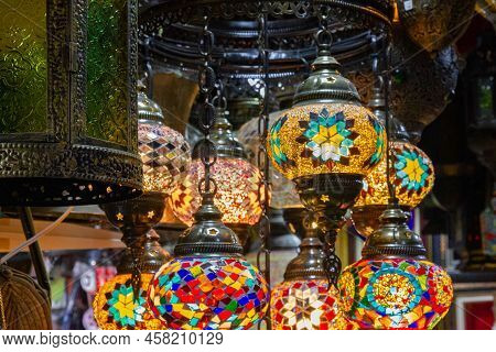 Arabian Glass Lamps In The Shop, Muscat, Oman.