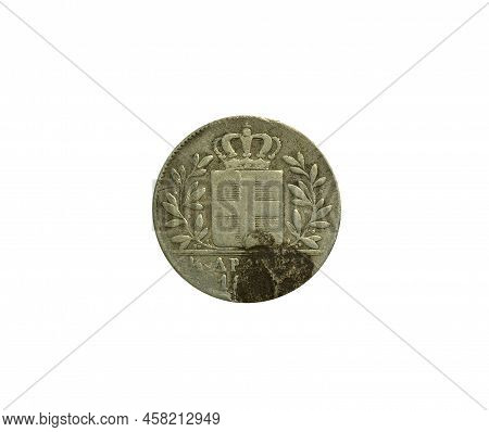 ½ Drachmai Coin Made By Greece, That Shows Crowned Escutcheon And Numeral Value