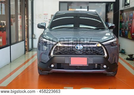 Samut Prakan, Thailand - July 16, 2022 : Close Up Of Front View A New Car Toyota Corolla Cross Car W