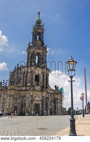 Dresden, Germany - June 28, 2022: Cathedral Sanctissimae Trinitatis Or Just Dresden Hofkirche. Alway