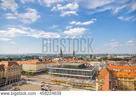 Dresden, Germany - June 28, 2022: Aerial View Of The Dresden Skyline.
Via The Altmarkt To The Kultur
