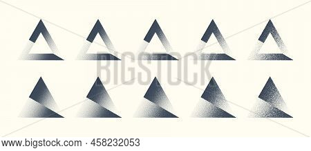 Abstract Shifted Triangle Shapes Hand Drawn Retro Dotwork Art Vector Set In Different Variations Iso