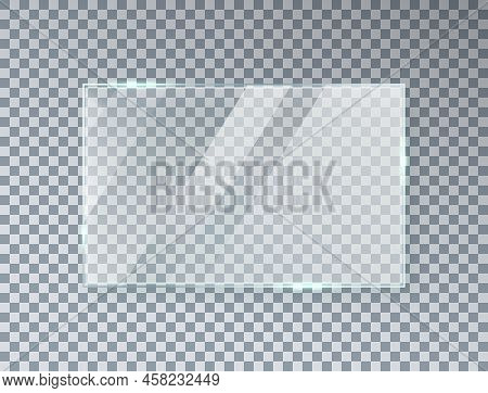 Glass Window Texture. Glossy Mirror Panel. Bright Screen Effect. Plastic Plate Mockup. Digital Frame