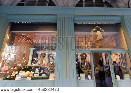 Paris, France - July 14, 2022 : Laduree Famous Confectionery Store Windows Located At Madeleine Squa