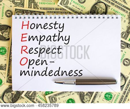 Hero Honesty Empathy Respect Open-mindedness Symbol. Concept Words Hero Honesty Empathy Respect Open