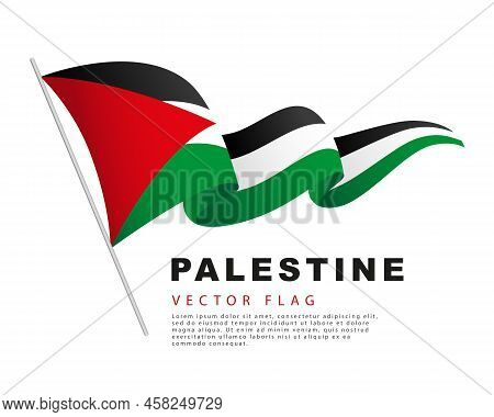 The Flag Of Palestine Hangs On A Flagpole And Flutters In The Wind. Vector Illustration Isolated On 