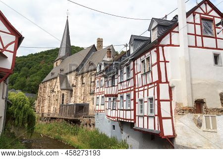 Eifel Village Monreal With Half-timber Houses And River Elsbach, Germany