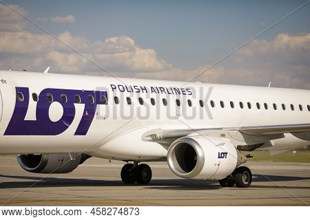 Otopeni, Romania - July 17, 2022: Lot Polish Airline Plane On The Taxiway Of The Henri Coanda Airpor
