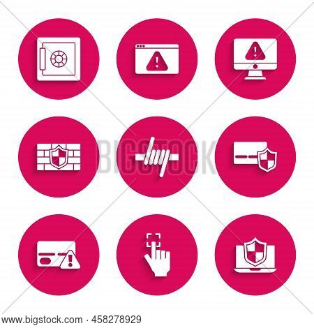 Set Barbed Wire, Fingerprint, Laptop Protected With Shield, Credit Card, Shield Brick Wall, Monitor 