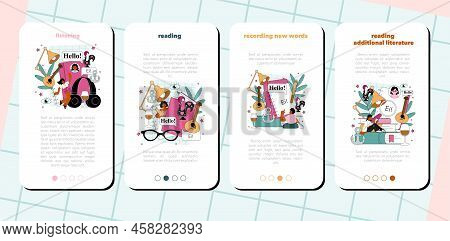 Portuguese Language Mobile Application Banner Set. Language School