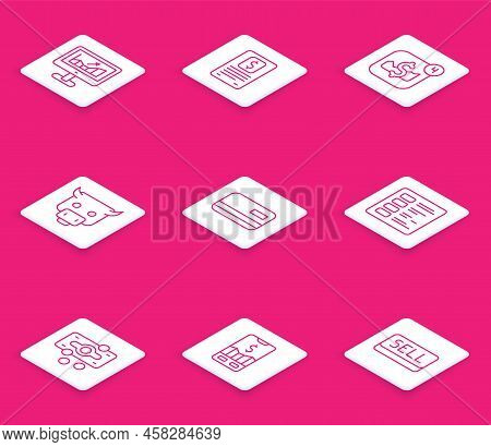Set Line Computer With Growth Graph, Business Finance Report, Mobile Stock Trading, Bull Market, Cre