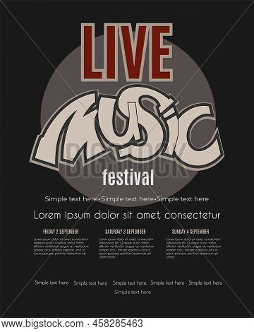 Live Music Festival Poster. Design Template For Banner, Flyier Or Invitation In Retro Style.