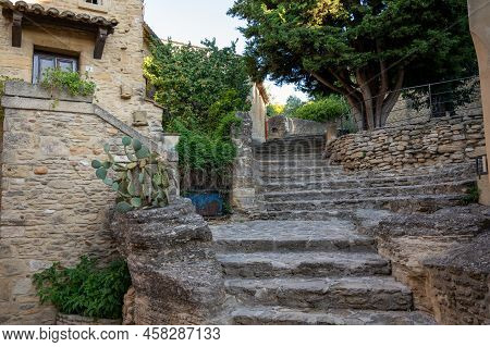 View On Medieval Buildings In Sunny Day, Vacation Destination Wine Making Village Chateauneuf-du-pap