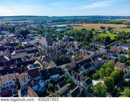 North Of Burgundy Wine Making Region, View On Chablis Village With Famous White Dry Wine Made From C