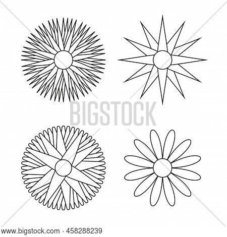 Cartoon Illustration With Black Flowers Sun Rays. Vector Illustration. Stock Image.