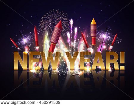 Sparkler Bengal Lights Pyrotechnics Realistic New Year Composition With Luminous Particles Editable 