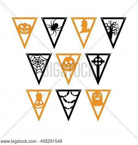Halloween Bunting Banner. Set Flags Decoration For Party, Nursery Wall Decor. Isolated Vector Stock 