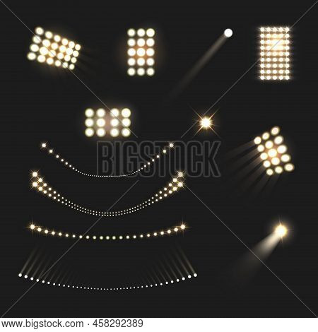 Stadium Floodlights Lights And Lamps Realistic Set Isolated