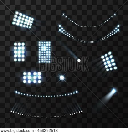 Stadium Blue Lights And Lamps Realistic Set Isolated