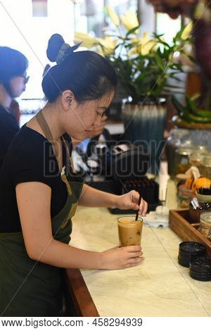Adult, Apron, Arabica, Asia, Asian, Bar Counter, Barista, Beautiful, Business, Cafe, Cafe Interior, 
