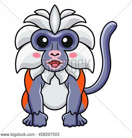 Vector Illustration Of Cute Zanzibar Red Colobus Monkey Cartoon Sitting