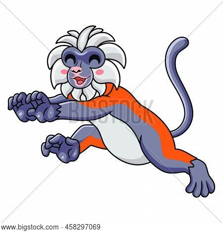 Vector Illustration Of Cute Zanzibar Red Colobus Monkey Cartoon Walking