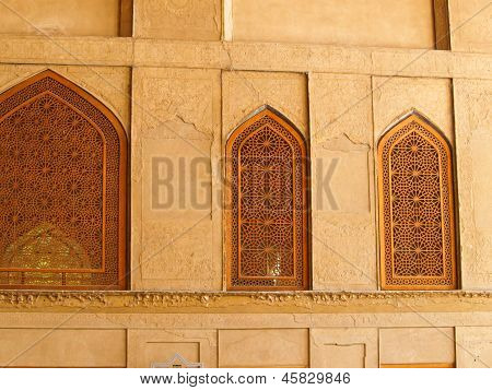 Islamic Pattern Woodern Screen Window In Isfahan, Iran