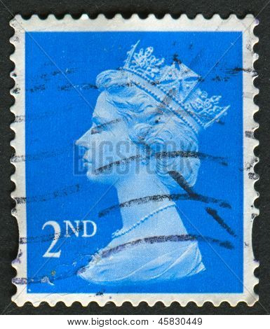 UK-เซอร์กา 1989:A แสตมป์ที่พิมพ์ในประเทศอังกฤษแสดงรูปของ Elizabeth II เป็นพระมหากษัตริย์รัฐธรรมนูญของ 16 
