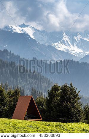 A Famous Travel Place Near The Popular Tourist Site Kok Zhailau. Mountain Almaty Amazing Vertical La