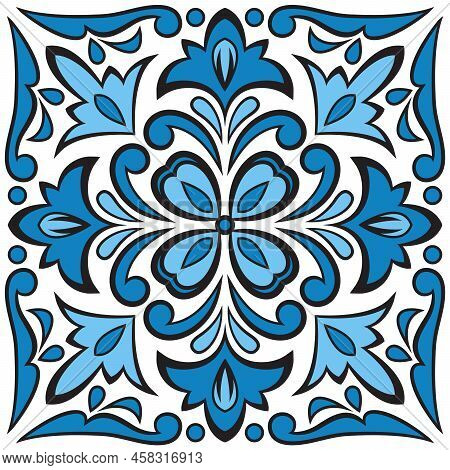 Azulejo Tile Portuguese And Spanish Painted Tin Glazed Ceramic Tilework Pop Art Retro Raster Illustr