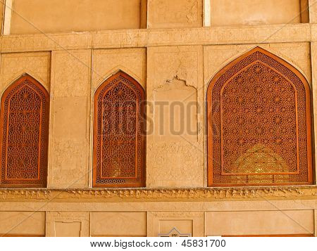 Islamic Pattern Woodern Screen Window In Isfahan, Iran